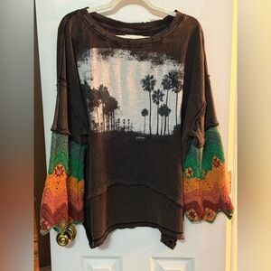 We the Free Crochet Knit Sleeve Tee Sz M/L Free People
